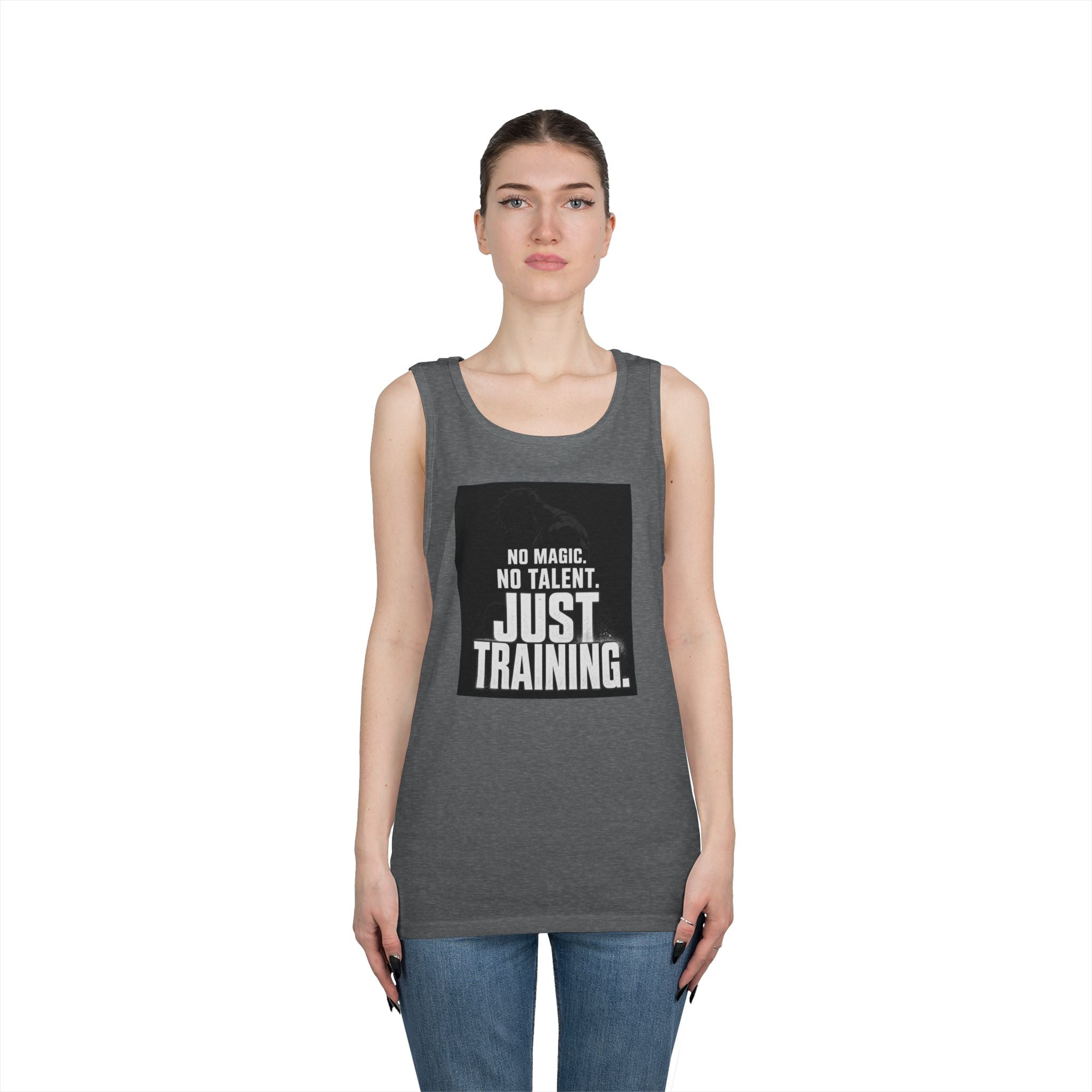 Training Tank Top — "No Magic. No Talent. Just Training." Motivational Gym Tank