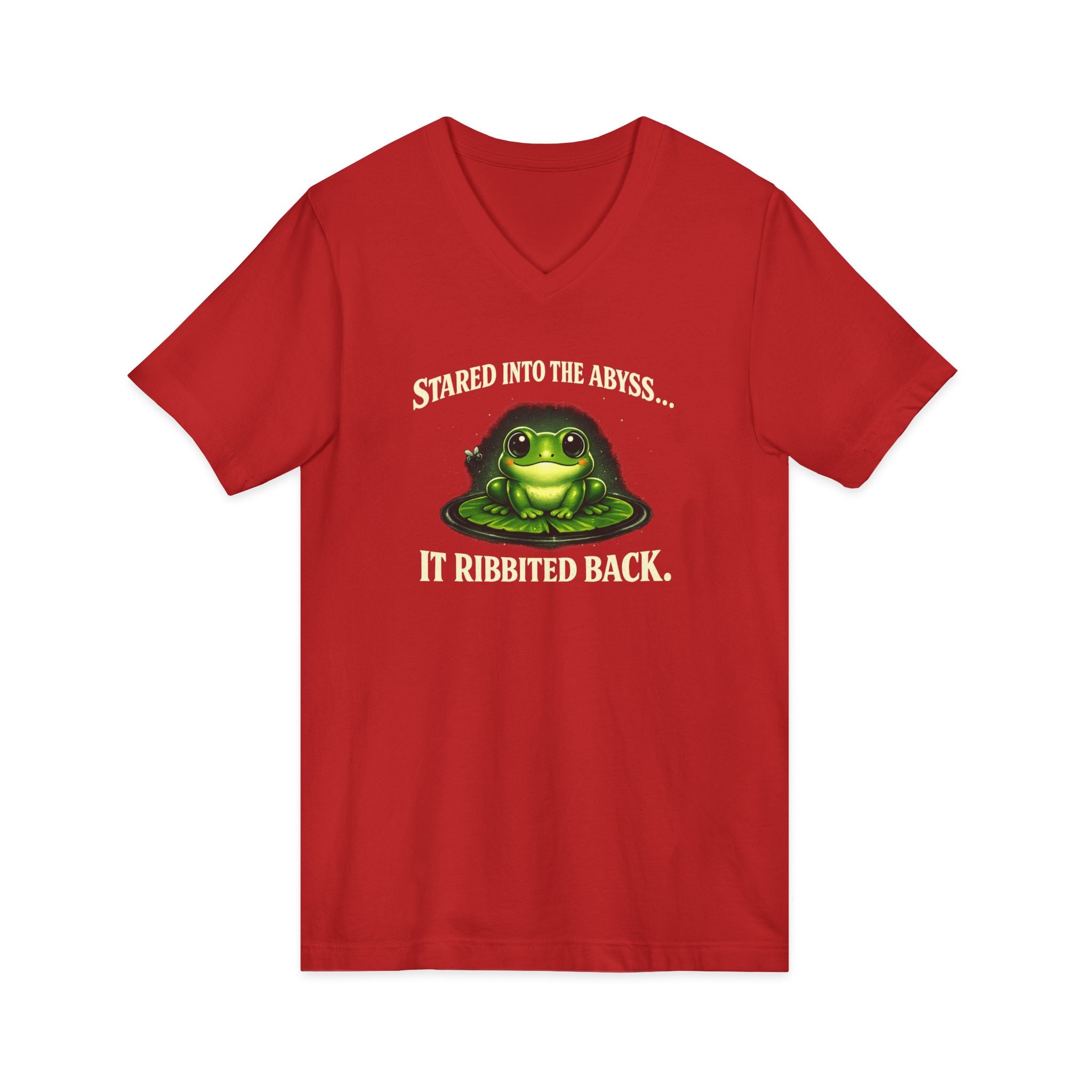 Frog Meditation V-Neck Tee – "Be Still and Know" Relaxing Frog Graphic Shirt