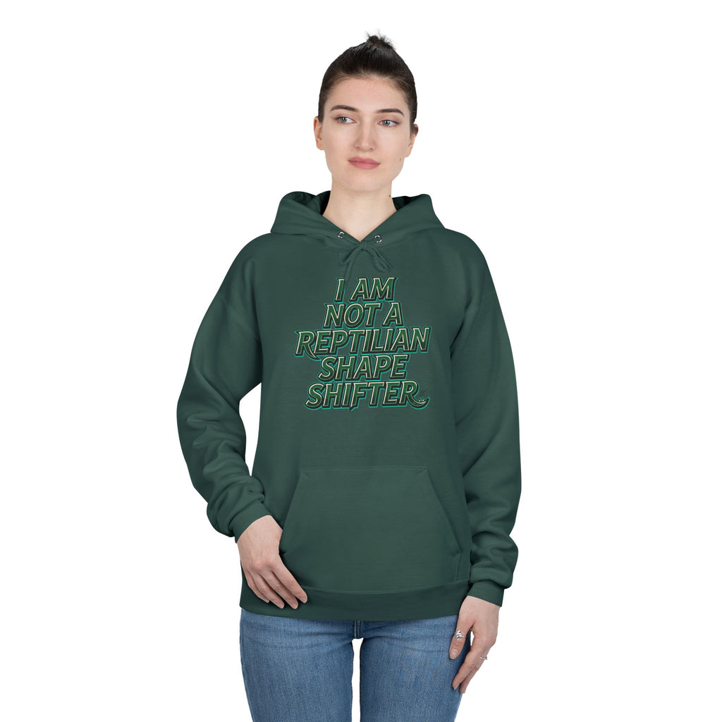 I Am Not A Reptilian Shape Shifter Hoodie – Statement Graphic Pullover