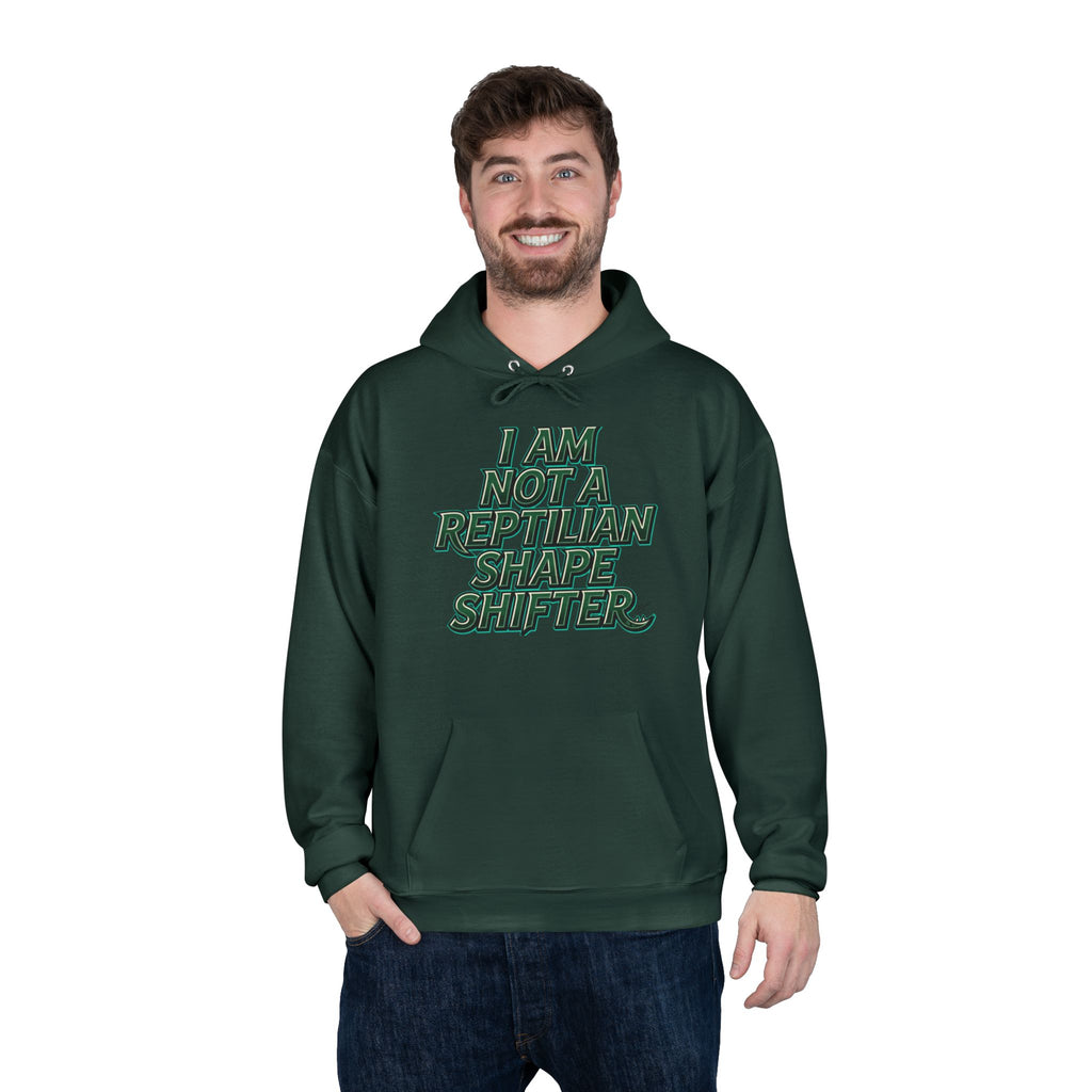 I Am Not A Reptilian Shape Shifter Hoodie – Statement Graphic Pullover