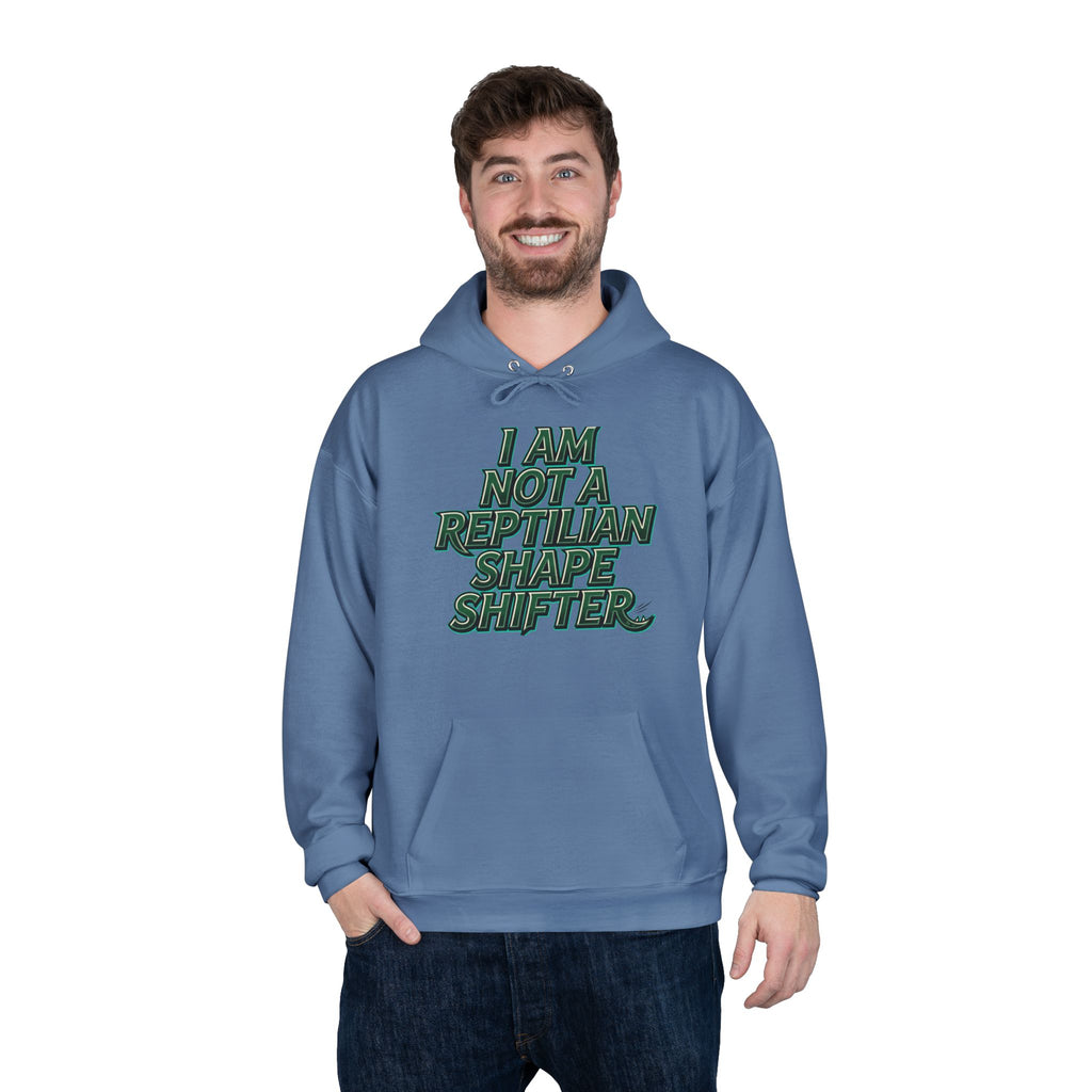 I Am Not A Reptilian Shape Shifter Hoodie – Statement Graphic Pullover