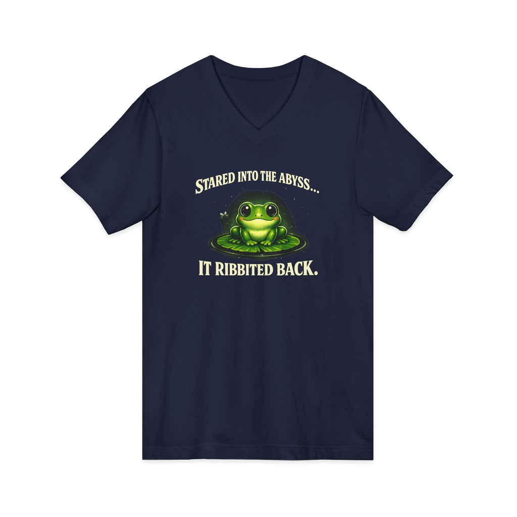 Frog Meditation V-Neck Tee – "Be Still and Know" Relaxing Frog Graphic Shirt
