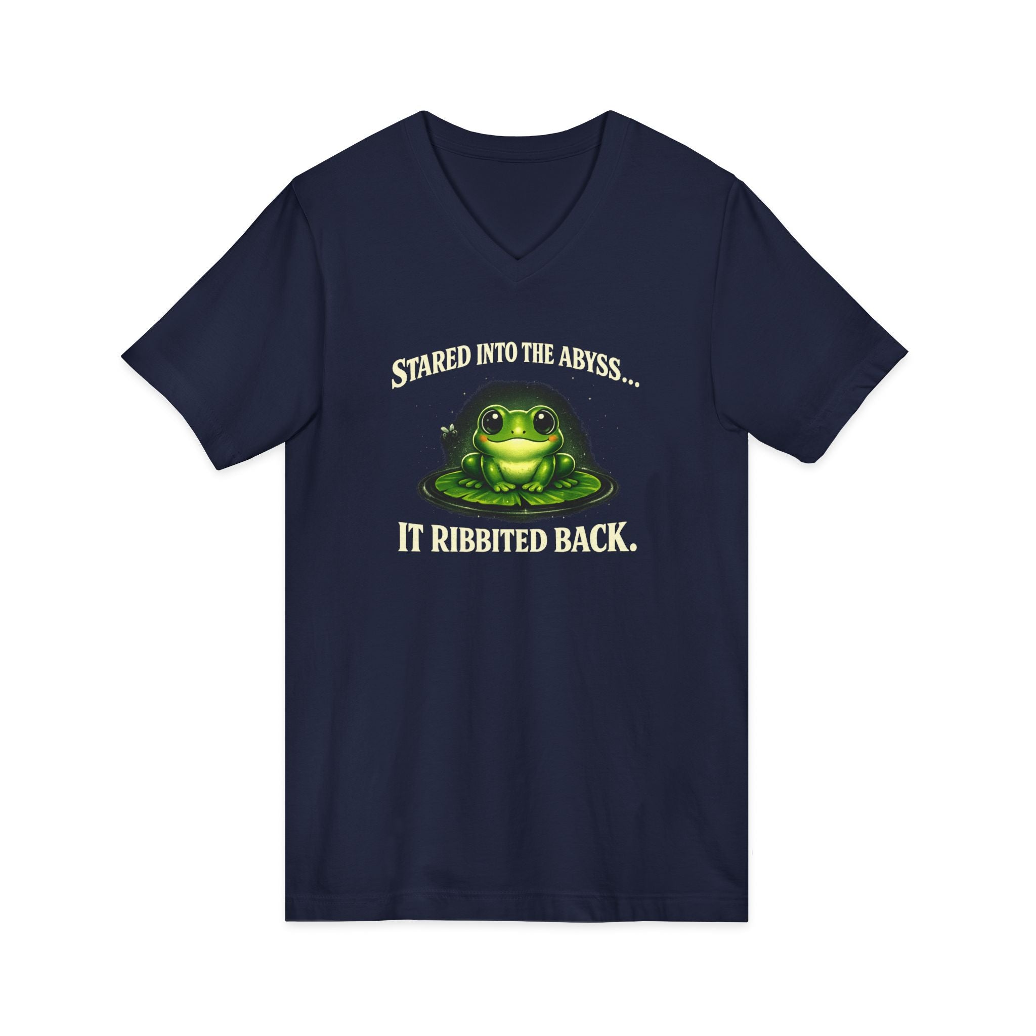 Frog Meditation V-Neck Tee – "Be Still and Know" Relaxing Frog Graphic Shirt