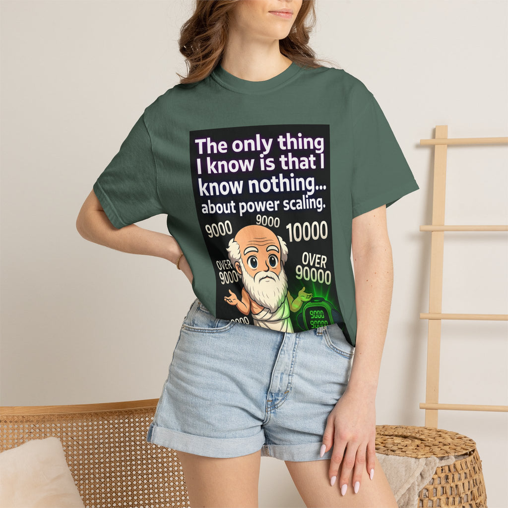 T‑Shirt — "The only thing I know is that I know nothing... about power scaling" Socrates Meme Tee