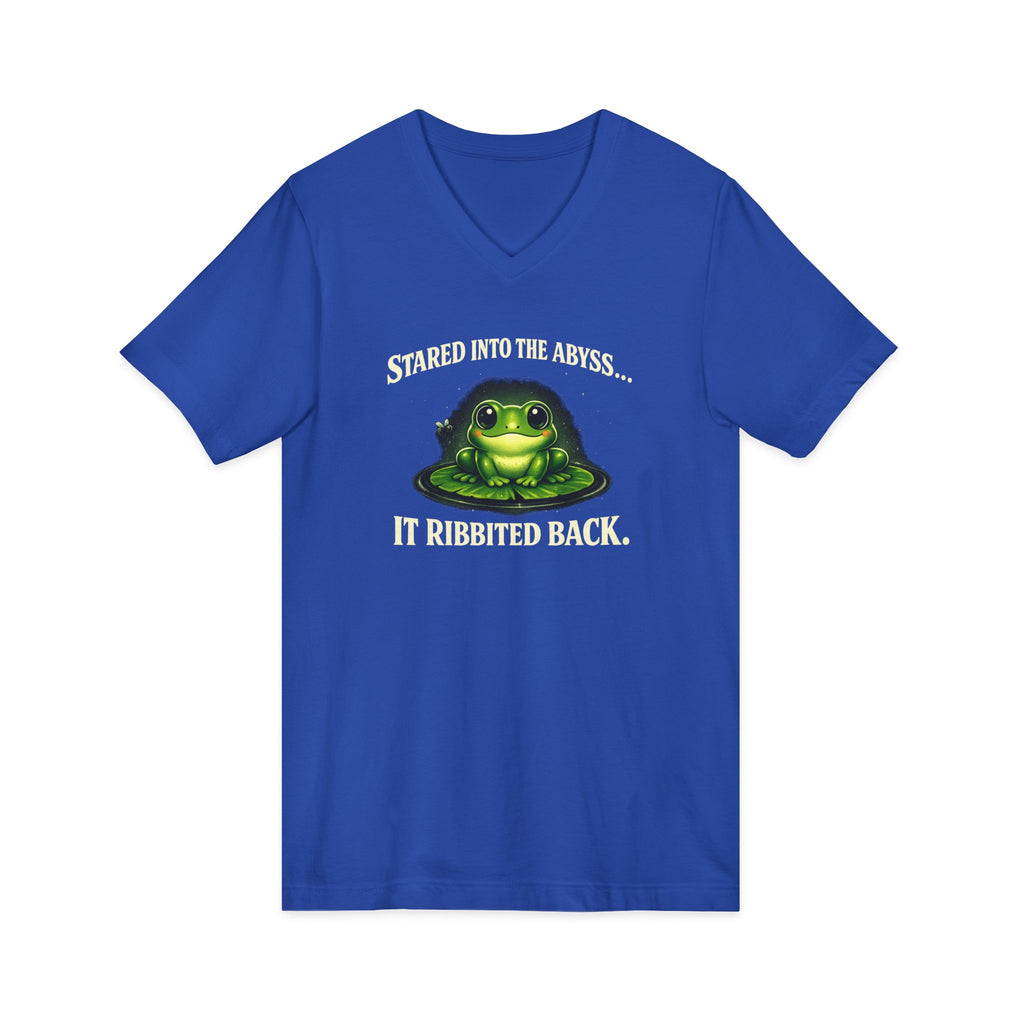 Frog Meditation V-Neck Tee – "Be Still and Know" Relaxing Frog Graphic Shirt