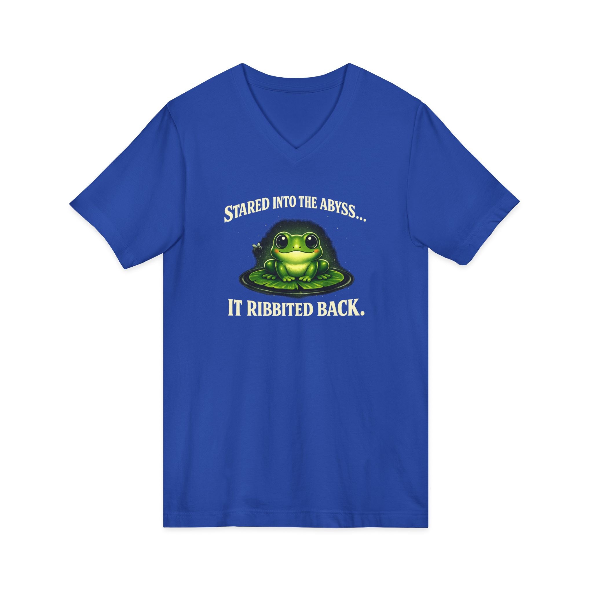 Frog Meditation V-Neck Tee – "Be Still and Know" Relaxing Frog Graphic Shirt