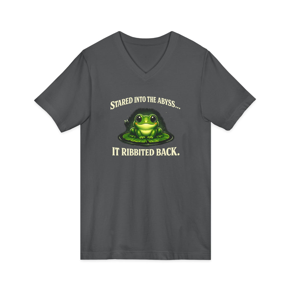 Frog Meditation V-Neck Tee – "Be Still and Know" Relaxing Frog Graphic Shirt