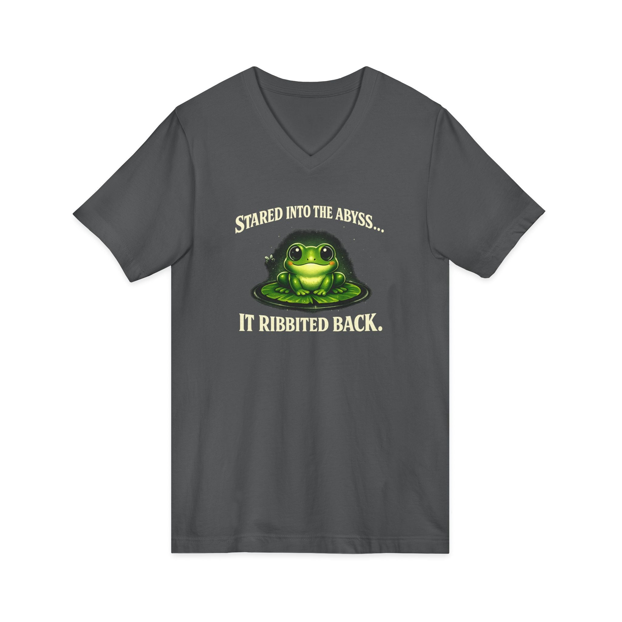 Frog Meditation V-Neck Tee – "Be Still and Know" Relaxing Frog Graphic Shirt
