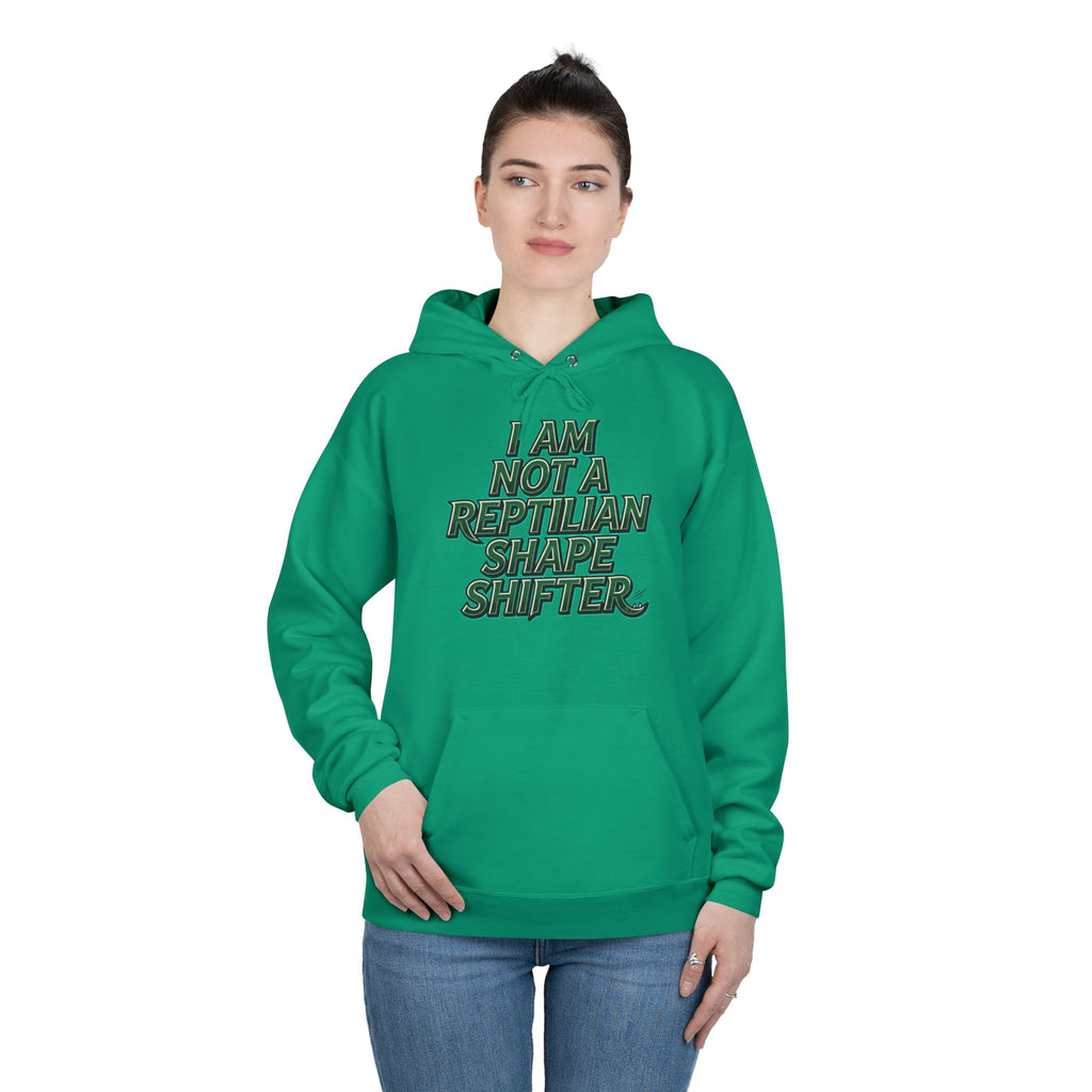 I Am Not A Reptilian Shape Shifter Hoodie – Statement Graphic Pullover