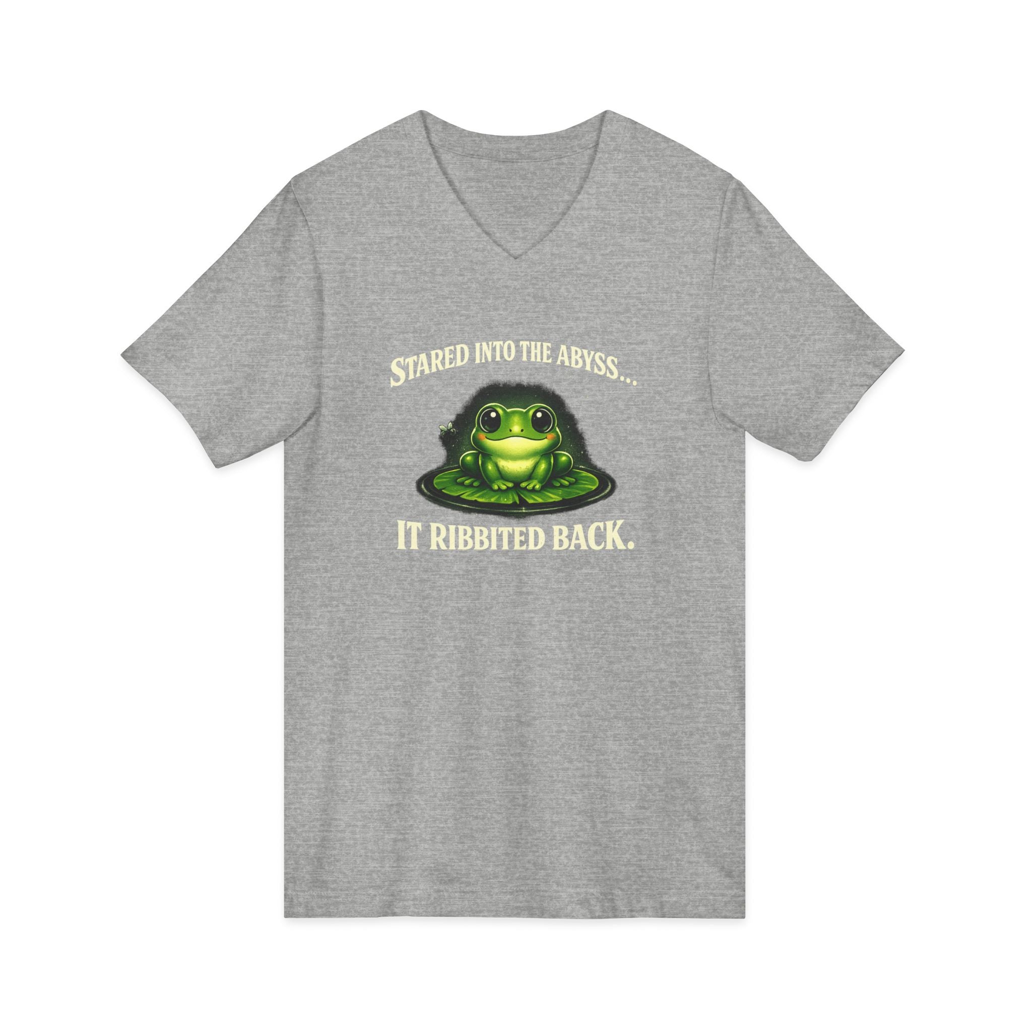 Frog Meditation V-Neck Tee – "Be Still and Know" Relaxing Frog Graphic Shirt